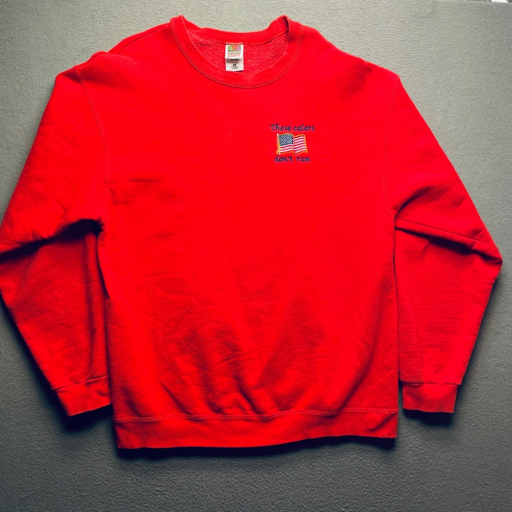 Y2K These Colors Don't Run USA Flag Embroidered Sweatshirt XL‎ Patriotic Red